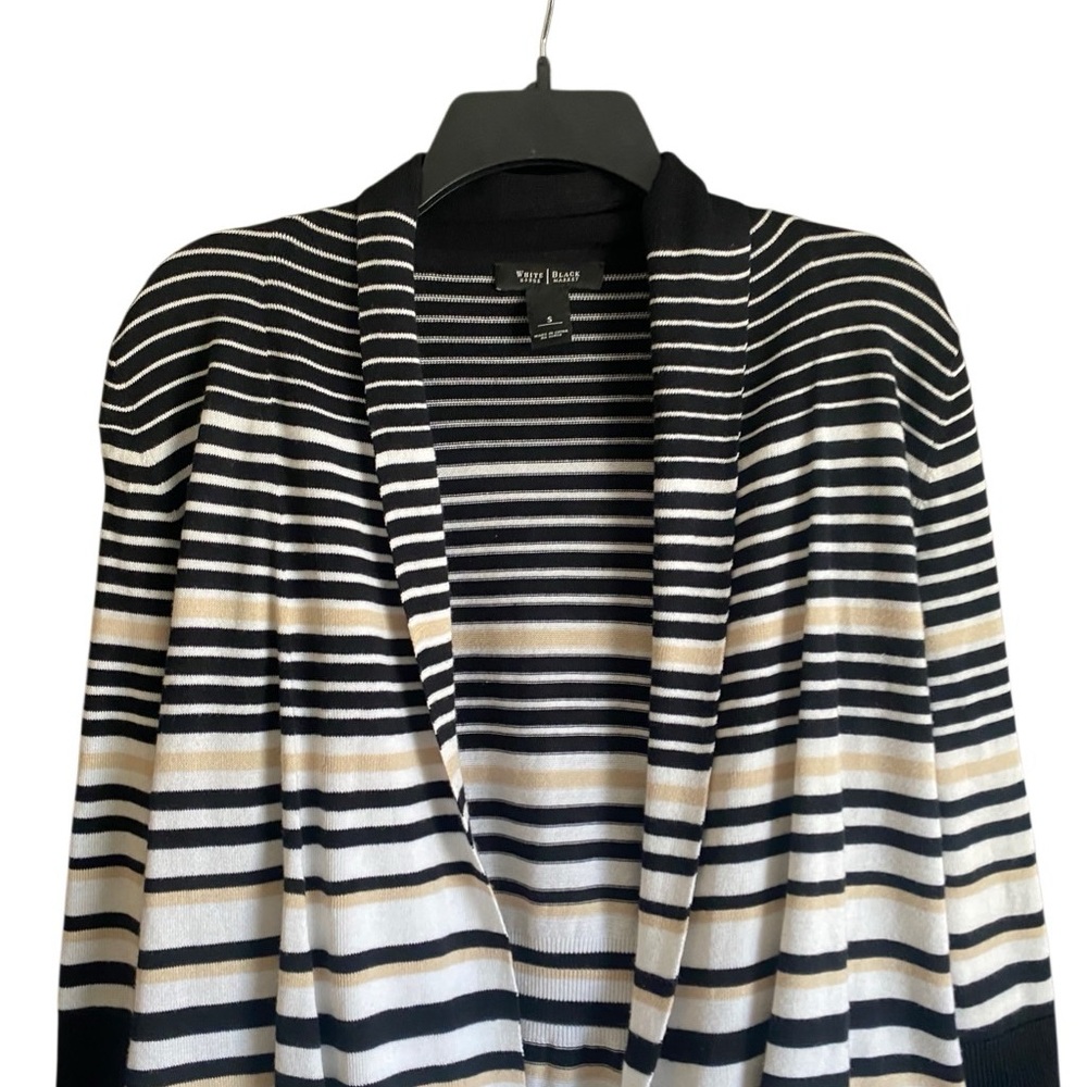 White House Black Market Black/White/Tan Striped Open Cardigan. Size Small - Picture 3 of 8
